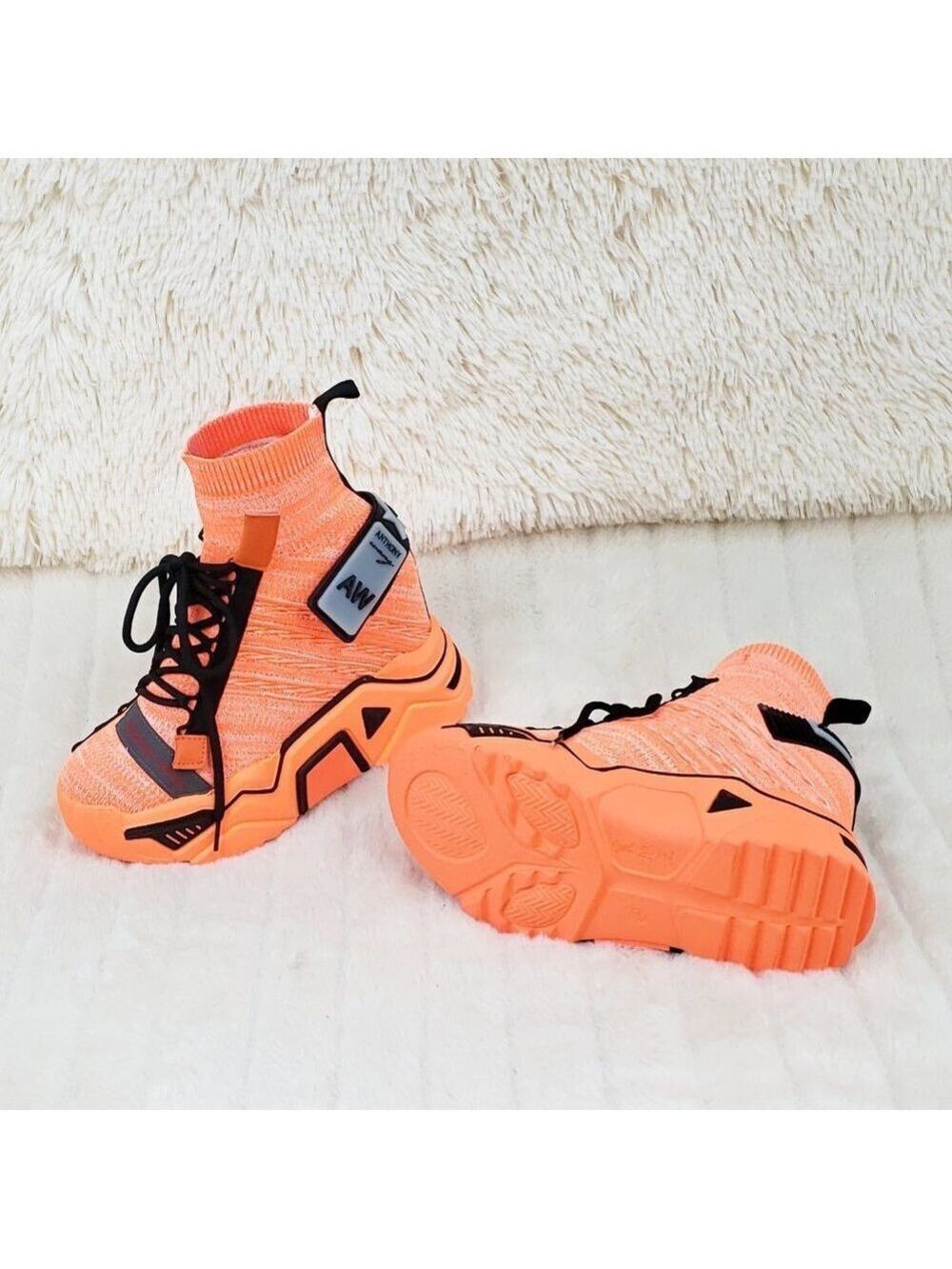 Wang Damson Pull On Platform Hidden Wedge Sock Sneakers Orange ๐ NIB - Picture 6 of 13